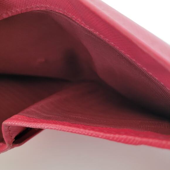 PRADA Authentic Leather Logo Wallet Pink Saffiano Trifold Compact Card Bill - Picture 5 of 16